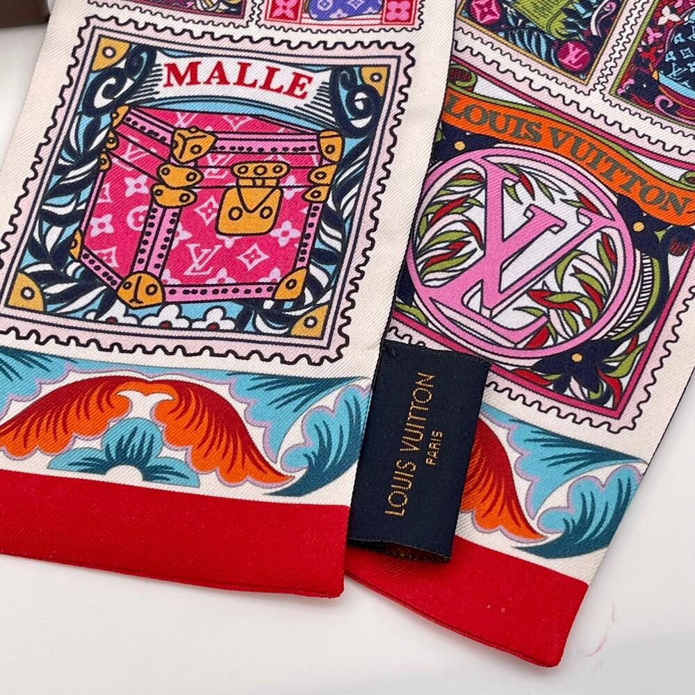 Louis Vuitton LETTRE À LOUIS Bandeau ~ Silk Skinny Scarf Blue/Red ~ M73853 NWOT - Picture 3 of 3